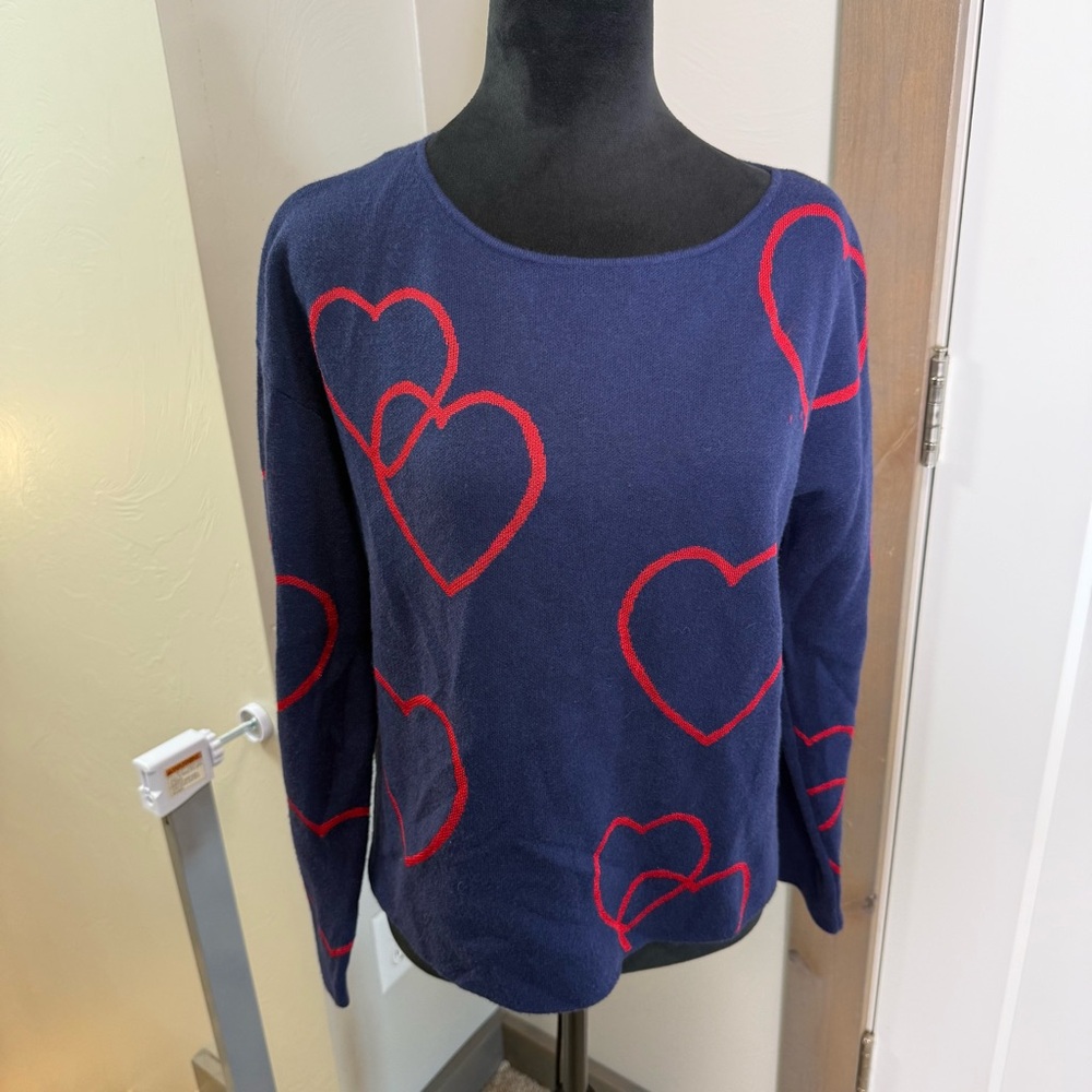 Philosophy Scoop Crewneck‎ Hearts Sweater Navy Blue Knit Valentines Buttery Soft